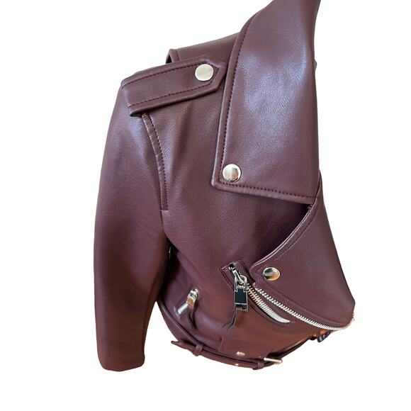 Rebecca Minkoff Moto jacket faux leather burgundy S - Picture 5 of 9